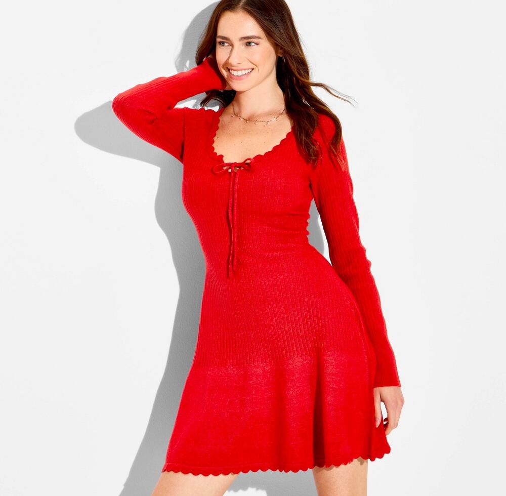 Wild Fable Red V Neck Sweater Dress